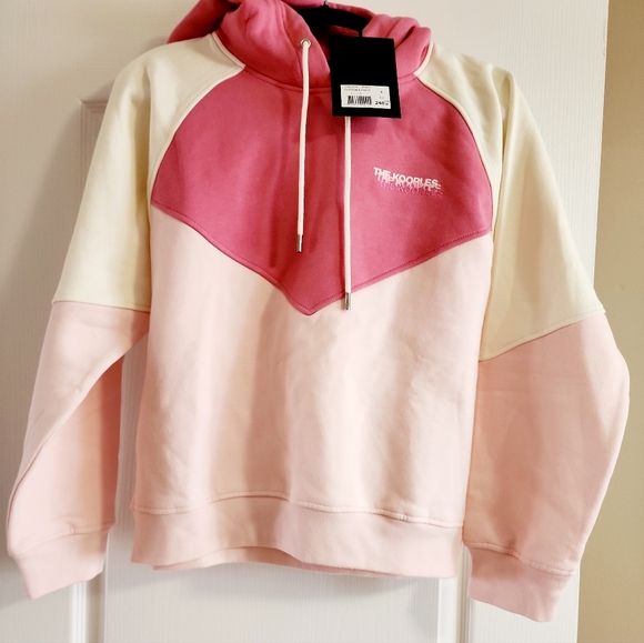 PINK AND ECRU FLEECE SWEATSHIRT WITH HOOD - Picture 7 of 16